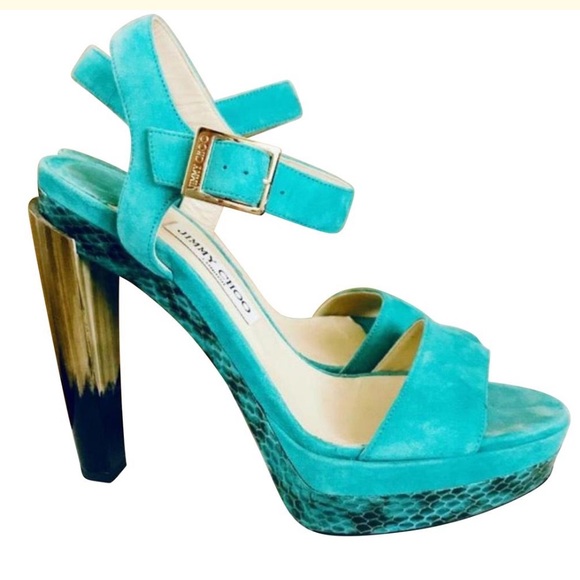 Jimmy Choo Turquoise Limit Edition Suede Dora Heel - Picture 2 of 8